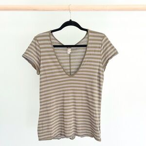 Free People We the Free Avery Striped V Neck Pima Cotton T-Shirt - Medium